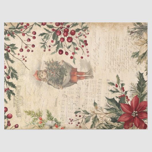 Vintage Christmas Winter Botanical Decoupage 薄葉紙 (正面)
