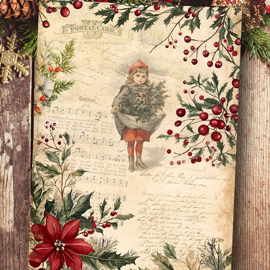 Vintage Christmas Winter Botanical Decoupage 薄葉紙