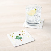 Vintage Christmas Woman blowing out a candle スクエアペーパーコースター (インサイチュ)