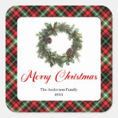 Vintage Christmas Wreath Sticker Custom Family スクエアシール (正面)