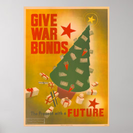 Vintage Christmas WWII Bond Drive Poster Art ポスター