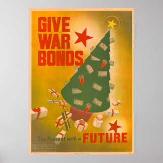 Vintage Christmas WWII Bond Drive Poster Art ポスター