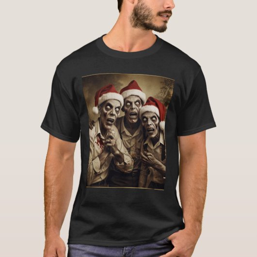 Vintage Christmas Zombies Tee Funny Holiday Tシャツ (正面)