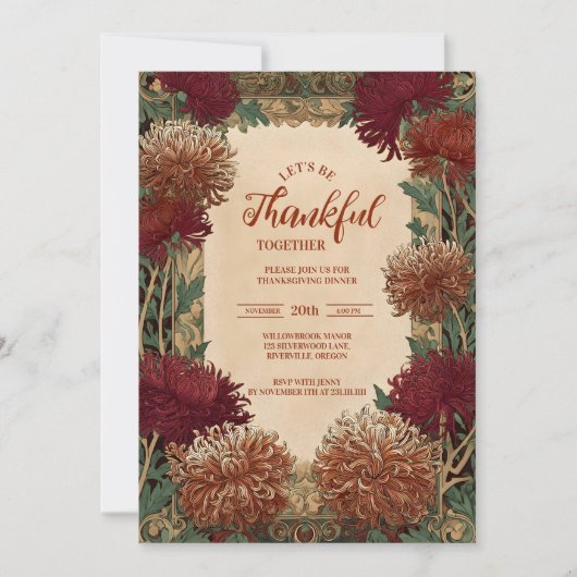 Vintage Chrysanthemum Thanksgiving Celebration 招待状 (正面)