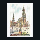 Vintage Church and Castle Tower in Dresden ポストカード<br><div class="desc">This postcard is a reproduction of a vintage travel postcard showing the Catholic church and castle tower in Dresden,  Germany.</div>
