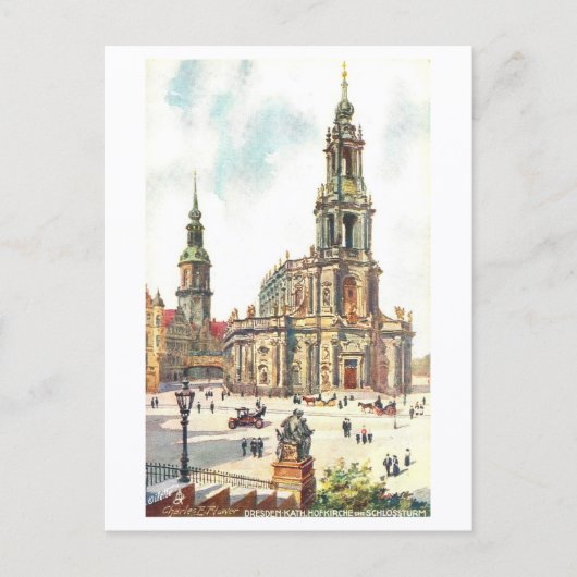 Vintage Church and Castle Tower in Dresden ポストカード (正面)
