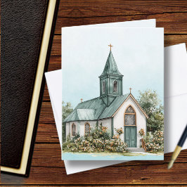 Vintage Church Bible Verse Blue ノートカード