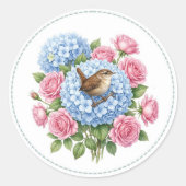 Vintage Circle Bird on Flowers ラウンドシール (正面)