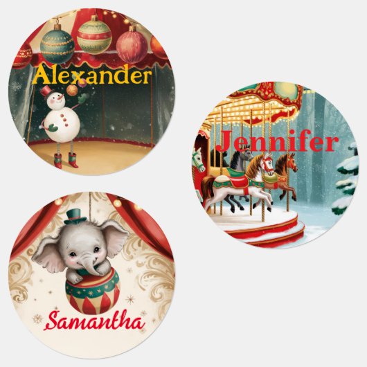 Vintage Circus Christmas Gift Tags ラベル (グループ)