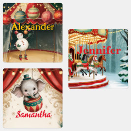 Vintage Circus Christmas Gift Tags ラベル