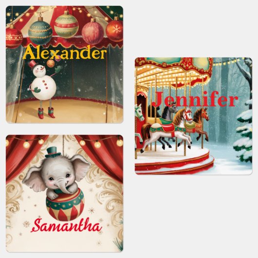 Vintage Circus Christmas Gift Tags ラベル (グループ)