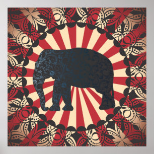 Vintage Circus Elephant Free Mandarin ポスター