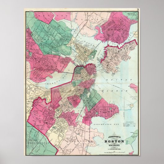 Vintage City Map of Boston 1870 ポスター (正面)
