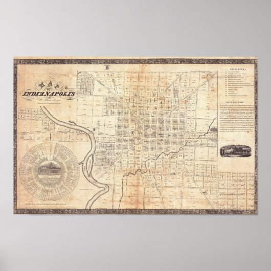 Vintage City Map of Indianapolis 1836 ポスター (正面)