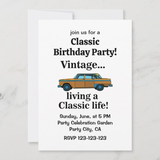 Vintage Classic Car Birthday 招待状 (正面)