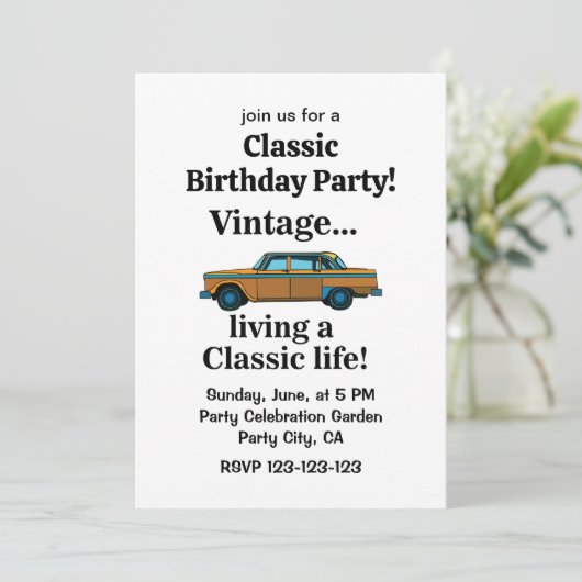 Vintage Classic Car Birthday 招待状 (スタンド正面)