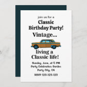 Vintage Classic Car Birthday 招待状 (正面/裏面)