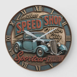 Vintage Classic Car Retro Hot Rod Garage ラージ壁時計
