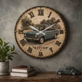 Vintage Classic CarRetro Sedan Automobile ラージ壁時計