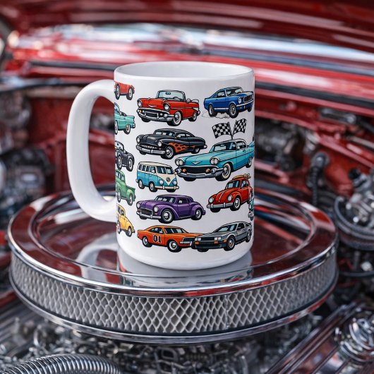 Vintage Classic Cars Collage Pattern コーヒーマグカップ