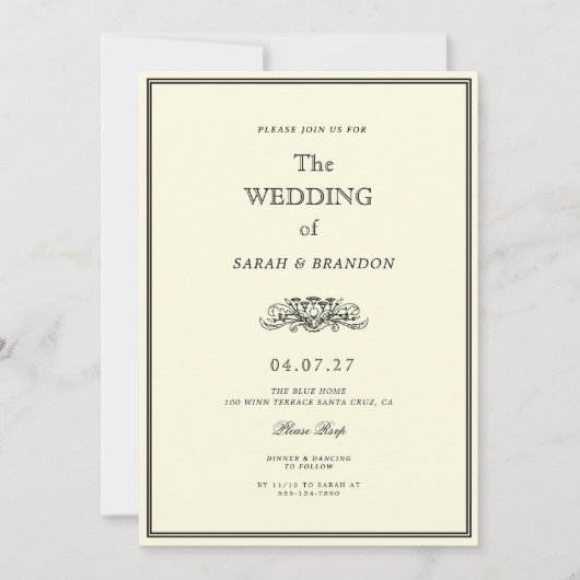 Vintage Classic Elegant Wedding 招待状 (正面)