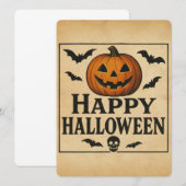 Vintage/classic Happy Halloween jack-o-lantern 招待状 (正面/裏面)