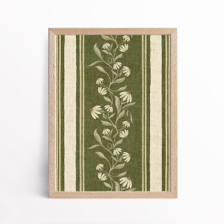 Vintage Climbing Daisy Coneflower Floral Stripe ポスター