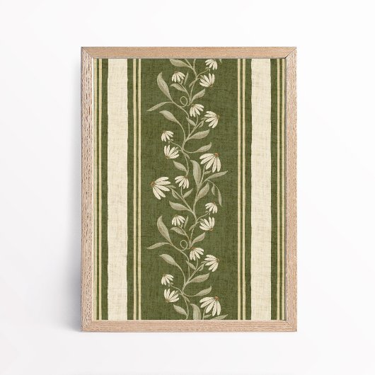 Vintage Climbing Daisy Coneflower Floral Stripe ポスター