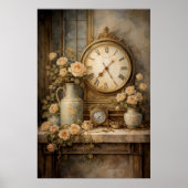 Vintage Clock and Roses ポスター (正面)