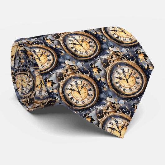 Vintage Clock Face Steampunk Neck Tie ネクタイ (ロール)
