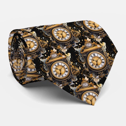 Vintage Clock Face Steampunk Neck Tie ネクタイ (ロール)