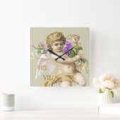 Vintage Clock Roman Numerals Cherub Gold スクエア壁時計 (ホーム)