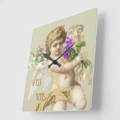 Vintage Clock Roman Numerals Cherub Gold スクエア壁時計 (傾斜)