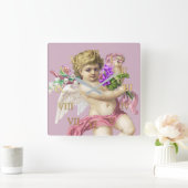 Vintage Clock Roman Numerals Cherub Pink スクエア壁時計 (ホーム)