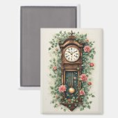 Vintage Clock Surrounded by Roses and Vines マグネット (正面/裏面)