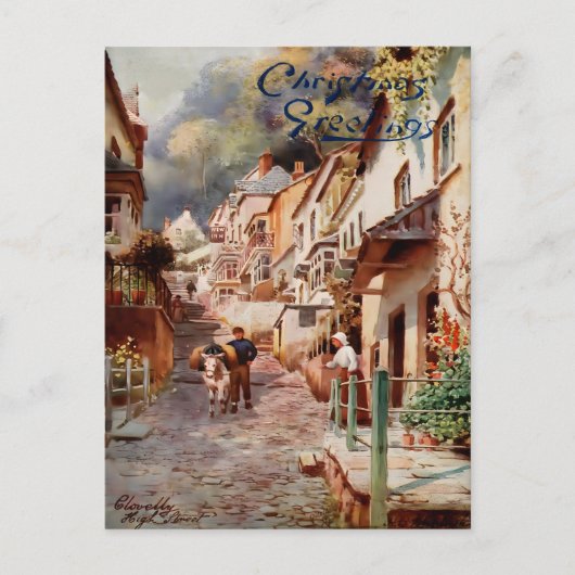 Vintage Clovelly High Street Christmas ポストカード (正面)