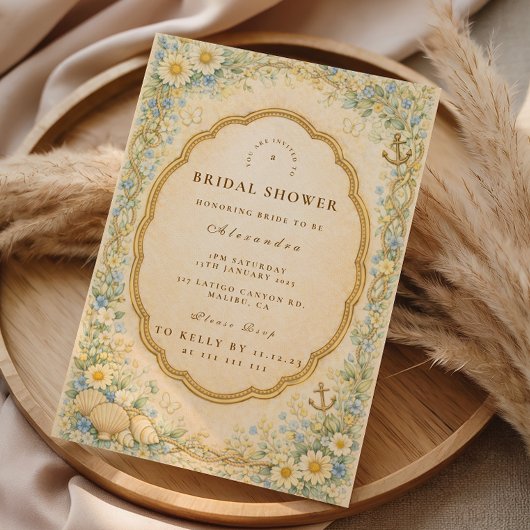 Vintage Coastal Daisy Bridal Shower 招待状