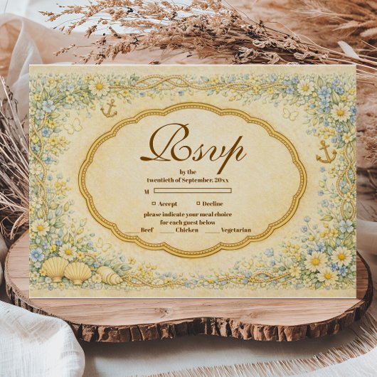 Vintage Coastal Daisy Quinceañera 出欠カード