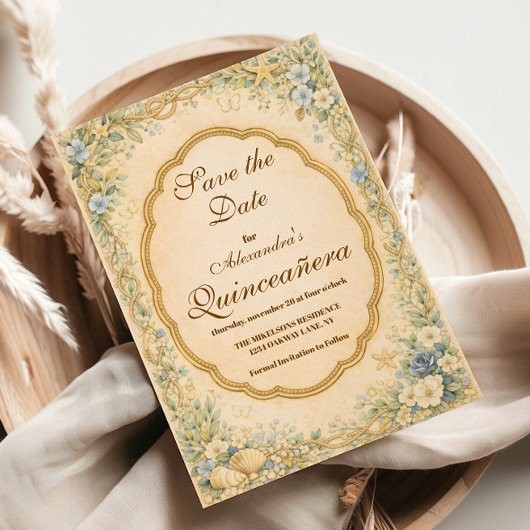 Vintage Coastal Garden Quinceañera セーブザデート