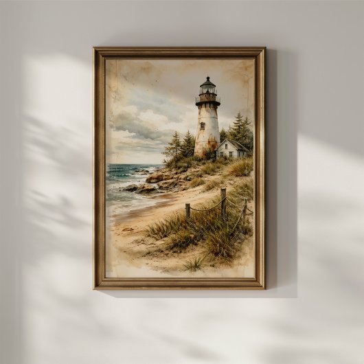 Vintage Coastal Lighthouse ポスター