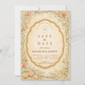 Vintage Coastal Seashell Garden Wedding セーブザデート (正面)