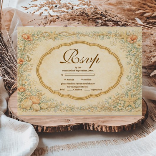 Vintage Coastal Seashell Quinceañera 出欠カード