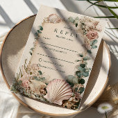Vintage Coastal Shell Romance Wedding 出欠カード