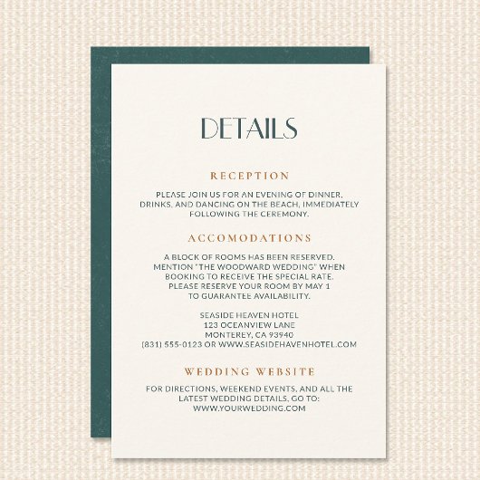 Vintage Coastal Sunset Retro Deco Wedding Details エンクロージャーカード