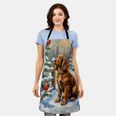 Vintage Cocker Spaniel and Cardinals Christmas エプロン (着用した状態)