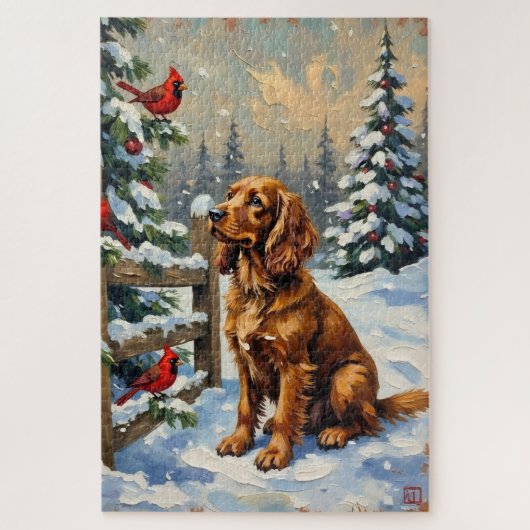Vintage Cocker Spaniel and Cardinals Christmas ジグソーパズル (縦)