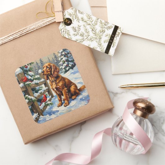 Vintage Cocker Spaniel and Cardinals Christmas スクエアシール (ギフト)