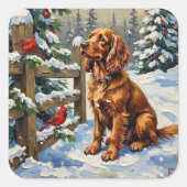 Vintage Cocker Spaniel and Cardinals Christmas スクエアシール (正面)