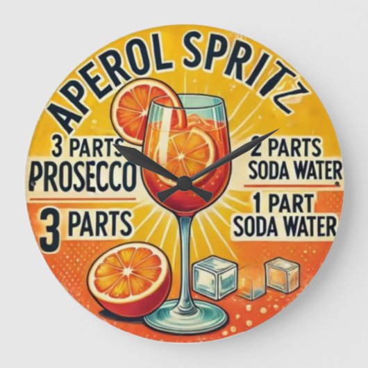 Vintage cocktail Aperol Spritz  ラージ壁時計 (正面)