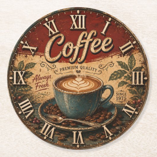 Vintage Coffee ラウンドペーパーコースター (正面)
